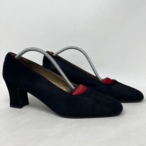 Womens Stuart Weitzman Fur Pumps 9 C Vintage Black Leather Heels Shoes